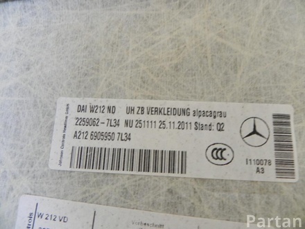 Mercedes-Benz A212 690 059 / A212690059 E-CLASS (W212) 2013 Tapicería de techo, cubierta