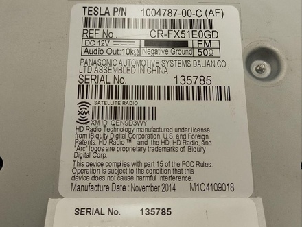 Tesla 100478700C MODEL S 2013 Unité radio